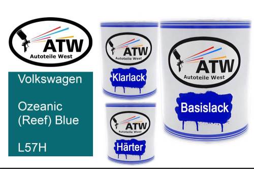 Volkswagen, Ozeanic (Reef) Blue, L57H: 1L Lackdose + 1L Klarlack + 500ml Härter - Set, von ATW Autoteile West.